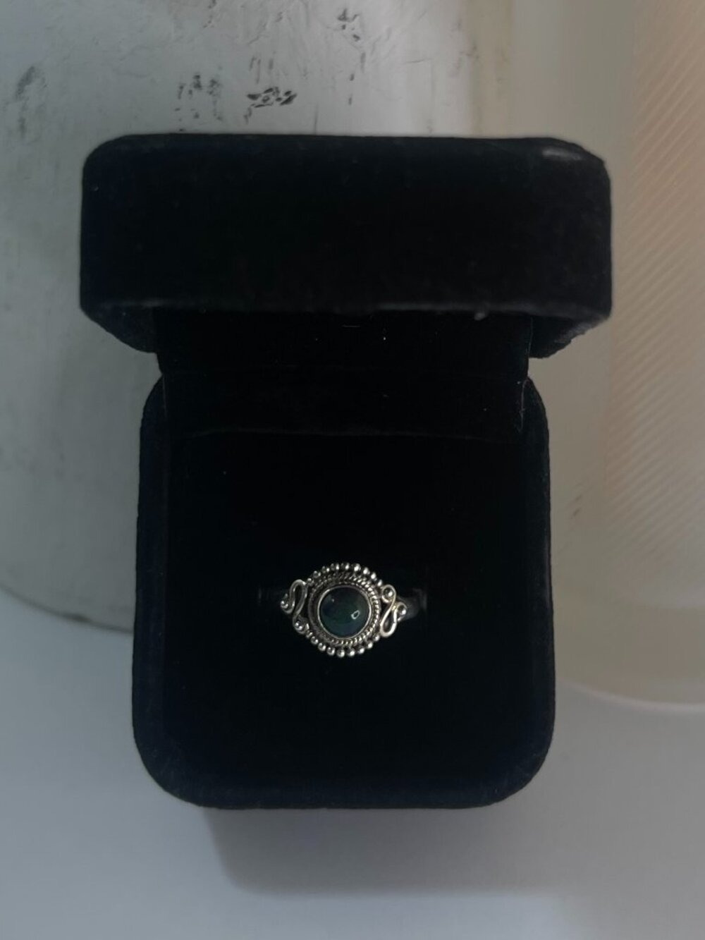 925 Sterling Silver Natural Black Opal Ring Size 6 Vintage Boho Artisan